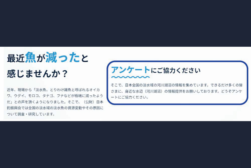 「淡水域の魚の資源量や環境の変化に関するアンケート」実施中